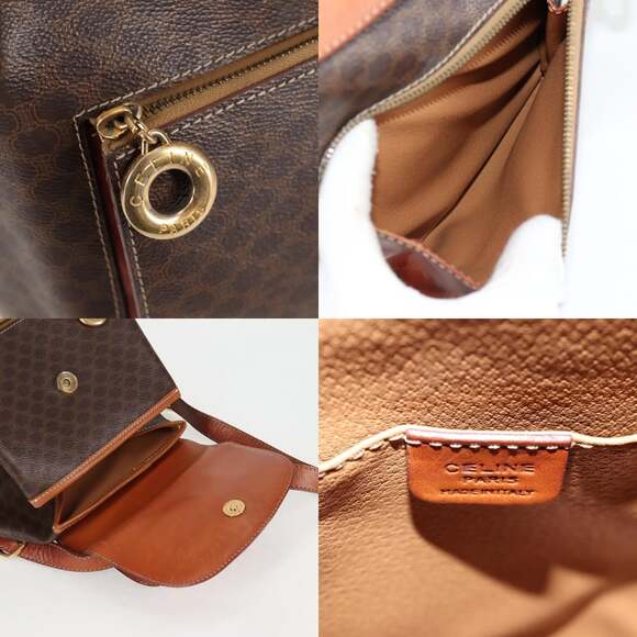 CELINE Macadam Canvas Backpack Pvc Leather Brown Gold - Picture 12 of 13